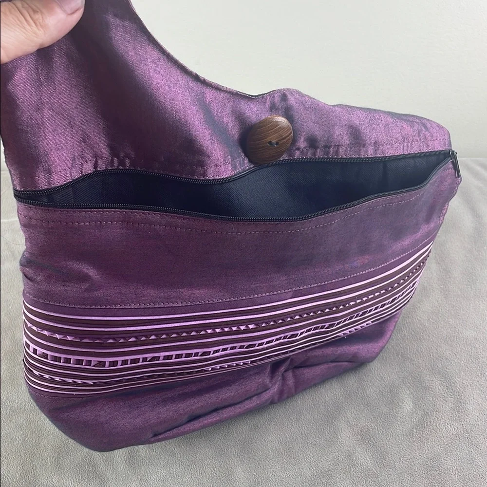 Purple Thailand Fabric Bag Wooden Button Detail